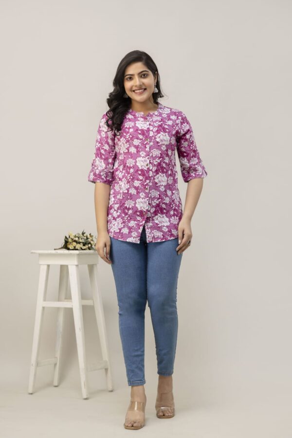 1,Top,Bliss Casual Roll Up Sleeves Printed Woman Pink, White Top