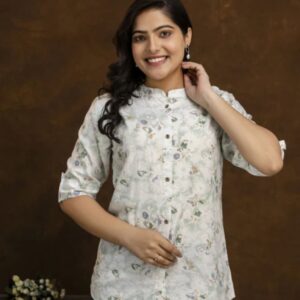 1,Top,Bliss Casual Roll Up Sleeves Printed