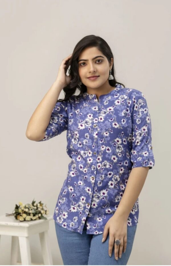 1,Bliss Casual Roll Up Sleeves Printed Woman Top
