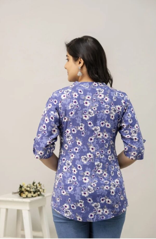 1,Bliss Casual Roll Up Sleeves Printed Woman Top - Image 5