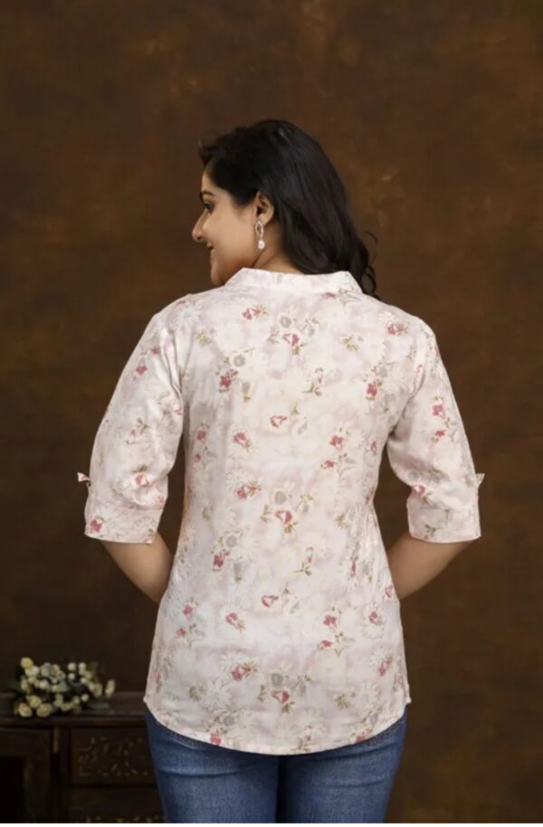 1,Bliss Casual Roll Up Sleeves Printed Woman Top - Image 5