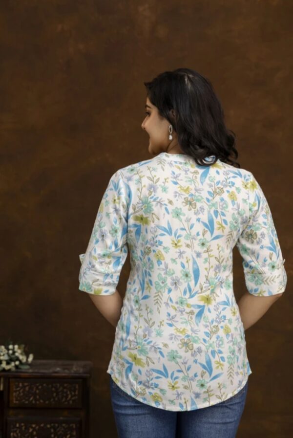 1,Bliss Casual Roll Up Sleeves Printed Woman Top - Image 3
