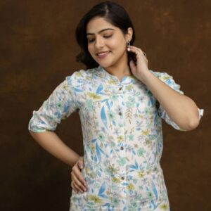 1,Bliss Casual Roll Up Sleeves Printed Woman Top